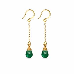 HK1844 S925 Gold Emerald Dangle Earrings